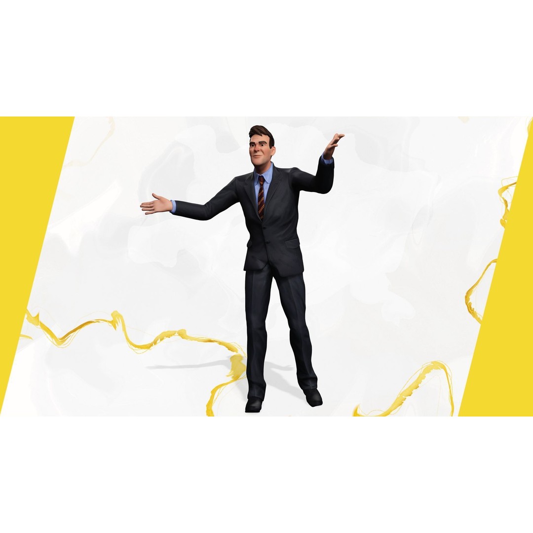 Toon Businessman 3D Model – Low Poly Rigged Character for Animation - View 6