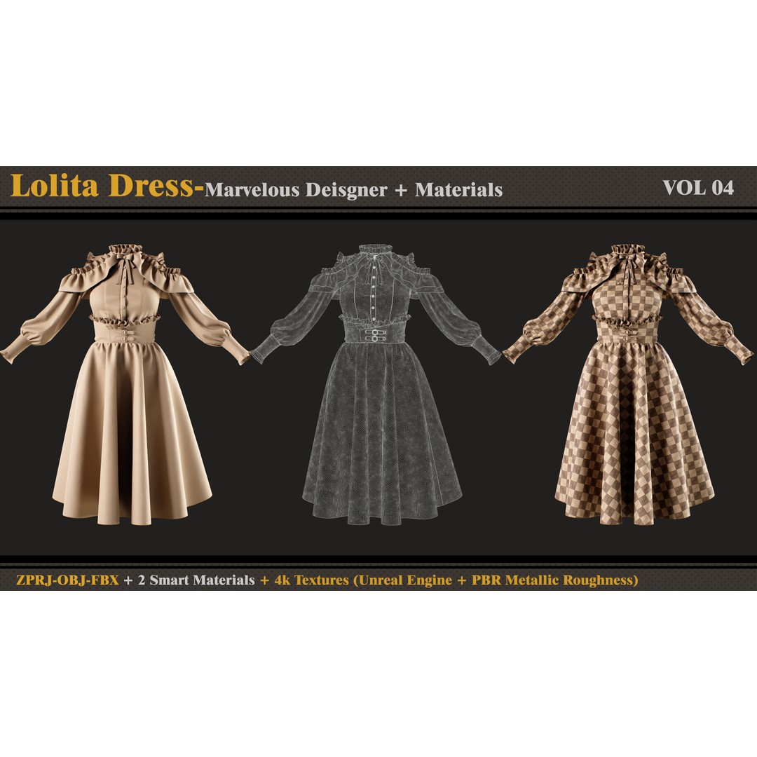 Lolita Dress 3D Model – Stylish Female Outfit with PBR Textures, FBX & OBJ