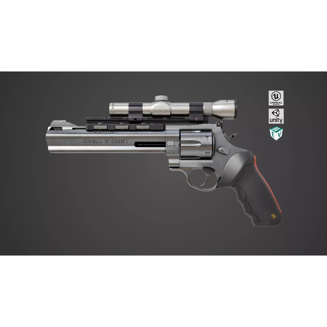 Taurus Raging Bull Revolver 3D Model – Low Poly Game Asset, PBR Textures - View 2