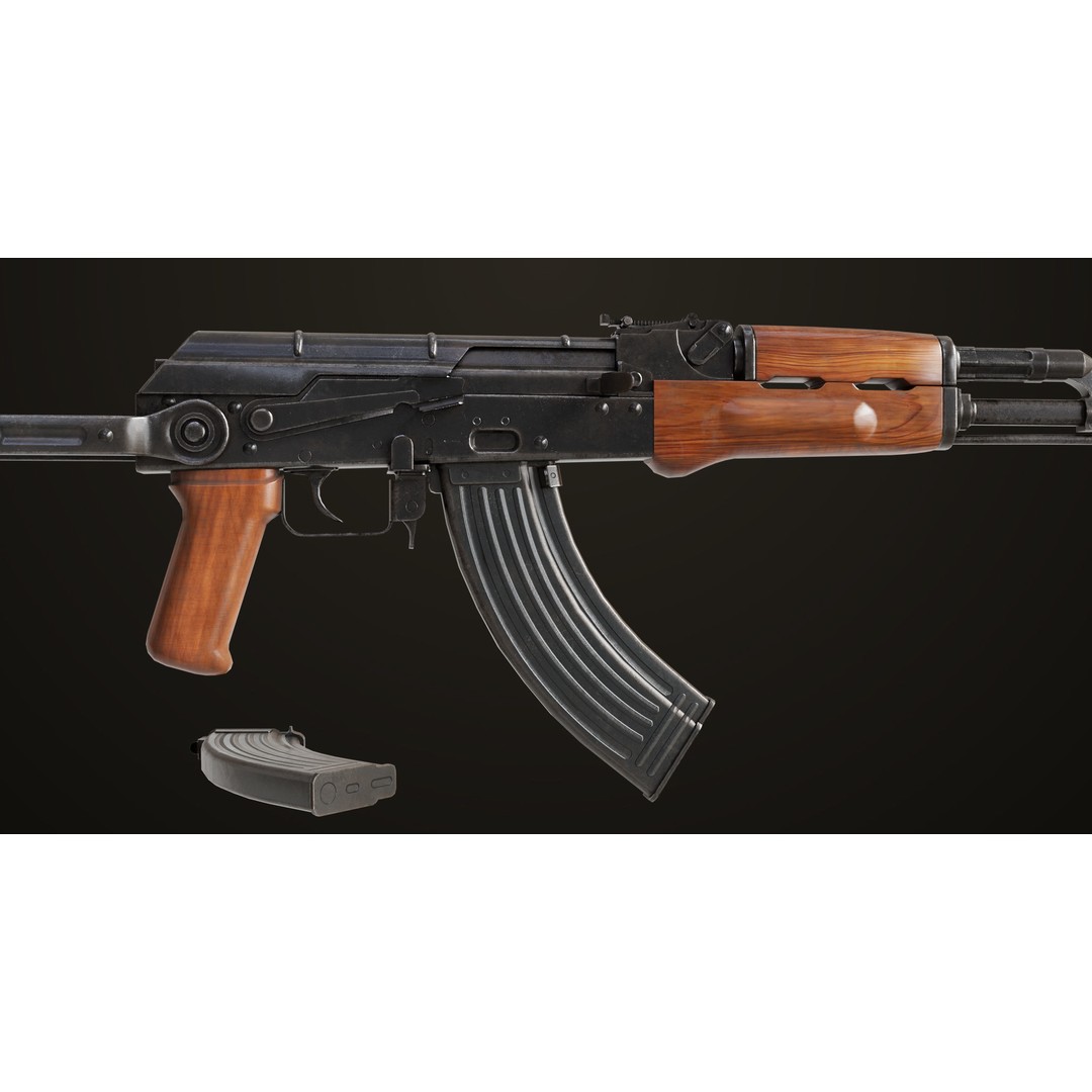 AKMS Light Machine Gun 3D Model – Low Poly PBR Game Asset, FBX - View 14