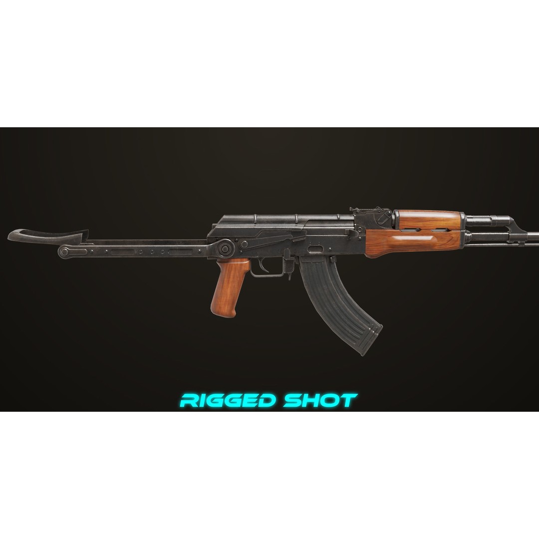 AKMS Light Machine Gun 3D Model – Low Poly PBR Game Asset, FBX - View 25