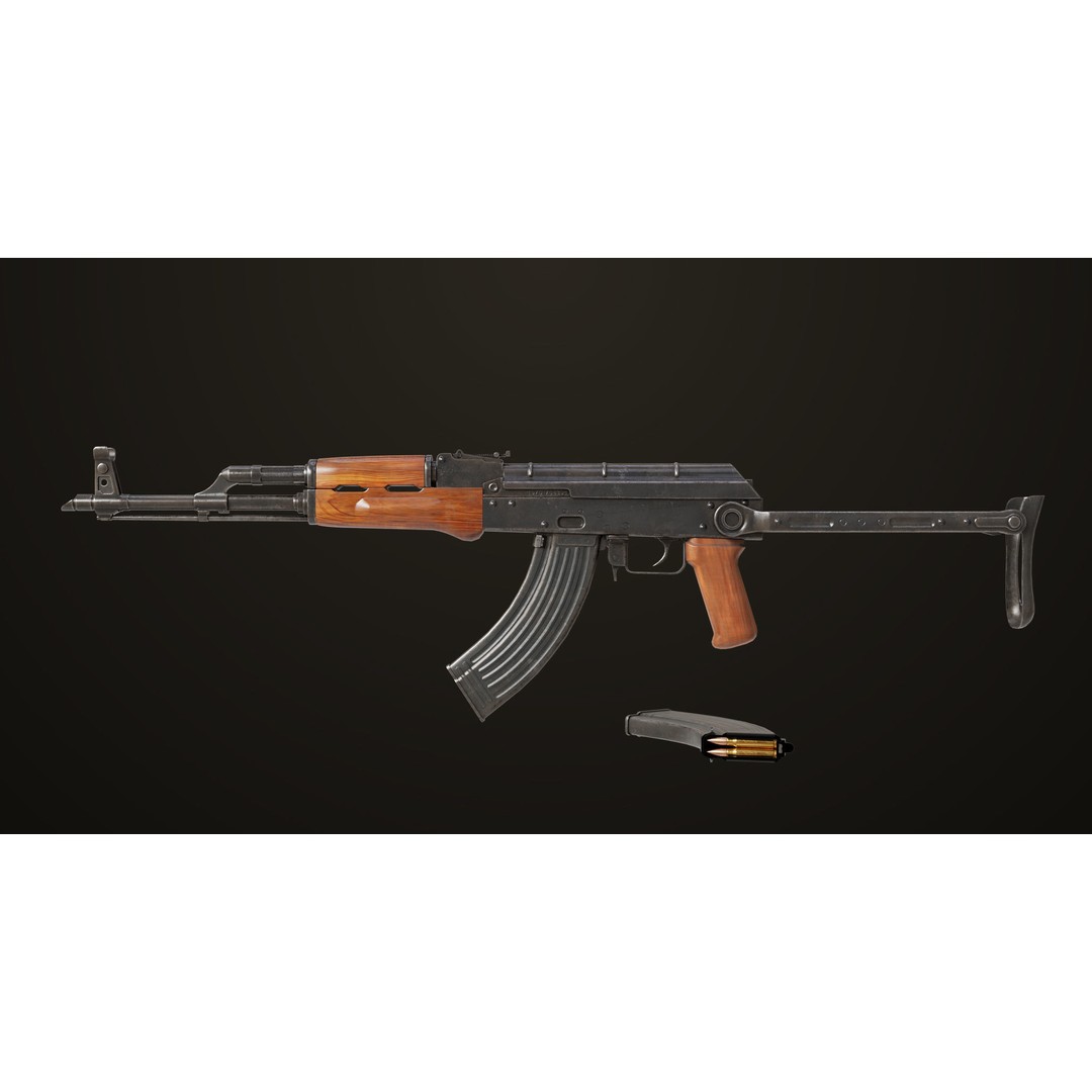 AKMS Light Machine Gun 3D Model – Low Poly PBR Game Asset, FBX - View 3