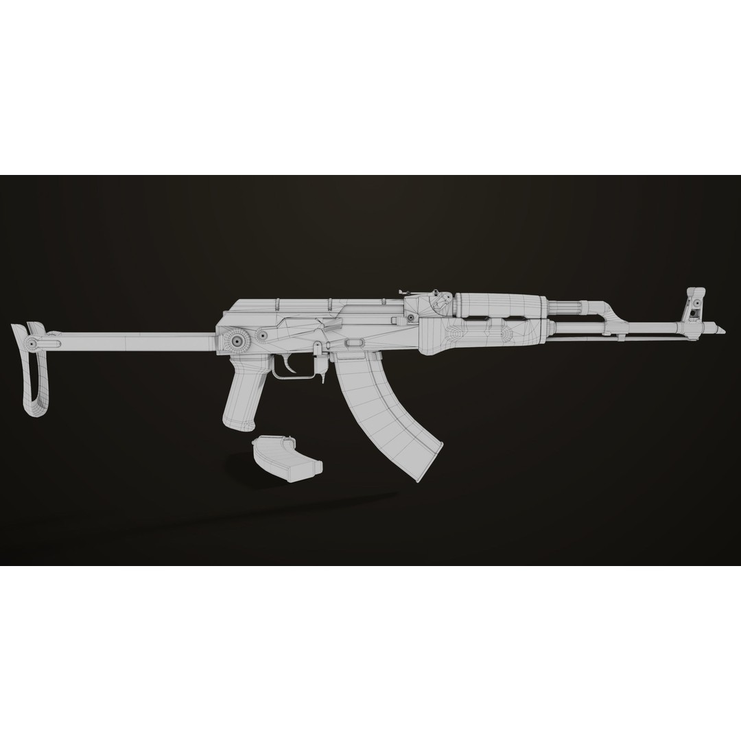 AKMS Light Machine Gun 3D Model – Low Poly PBR Game Asset, FBX - View 36