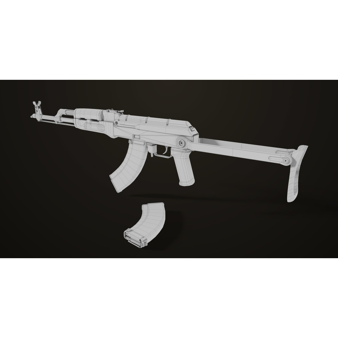 AKMS Light Machine Gun 3D Model – Low Poly PBR Game Asset, FBX - View 38