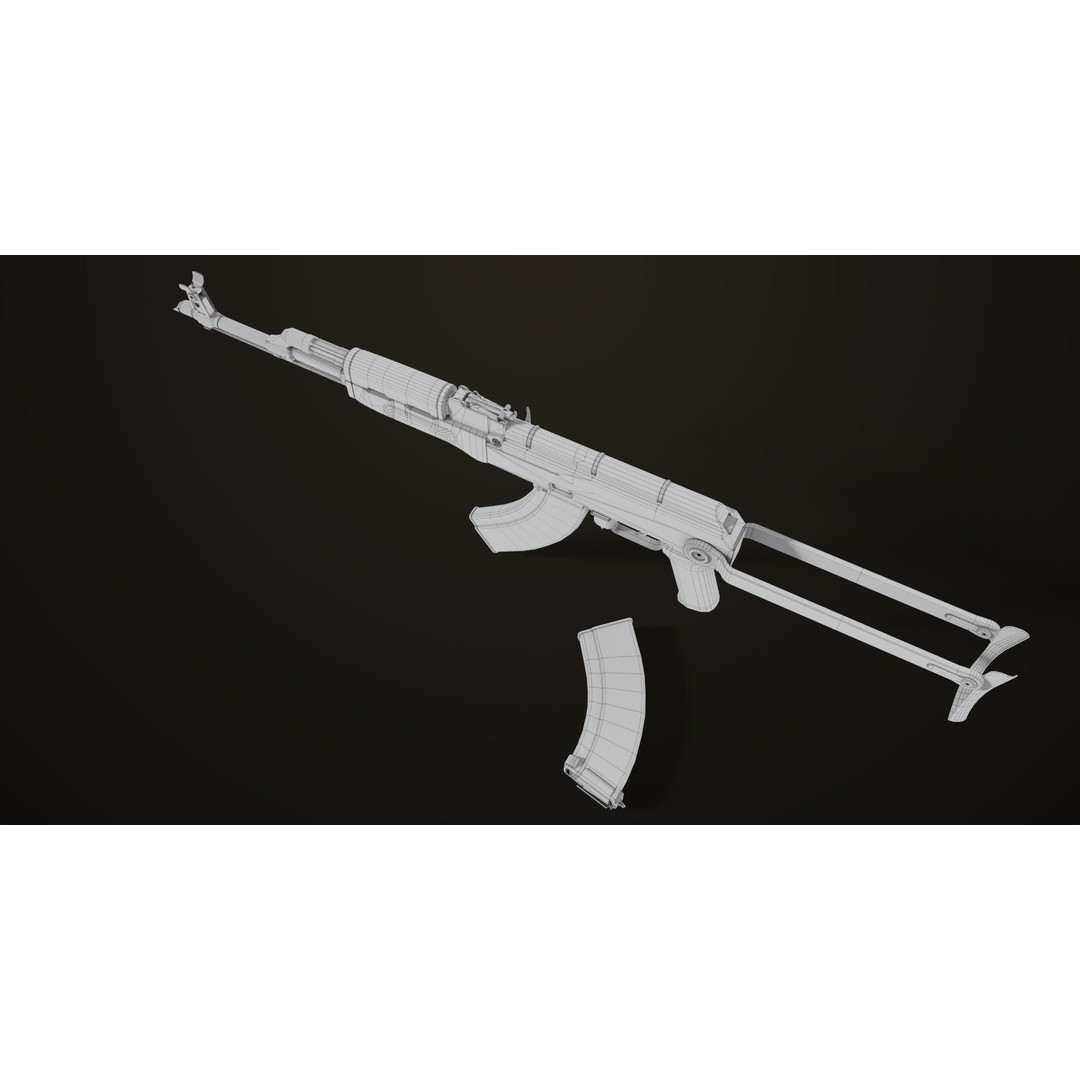AKMS Light Machine Gun 3D Model – Low Poly PBR Game Asset, FBX - View 42
