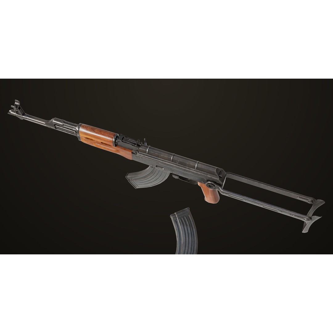 AKMS Light Machine Gun 3D Model – Low Poly PBR Game Asset, FBX - View 5