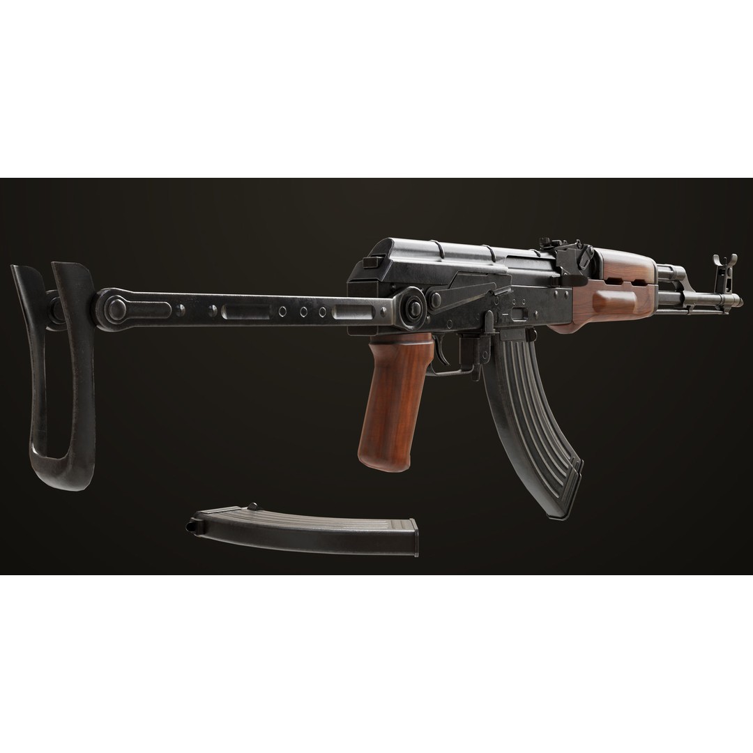AKMS Light Machine Gun 3D Model – Low Poly PBR Game Asset, FBX - View 8