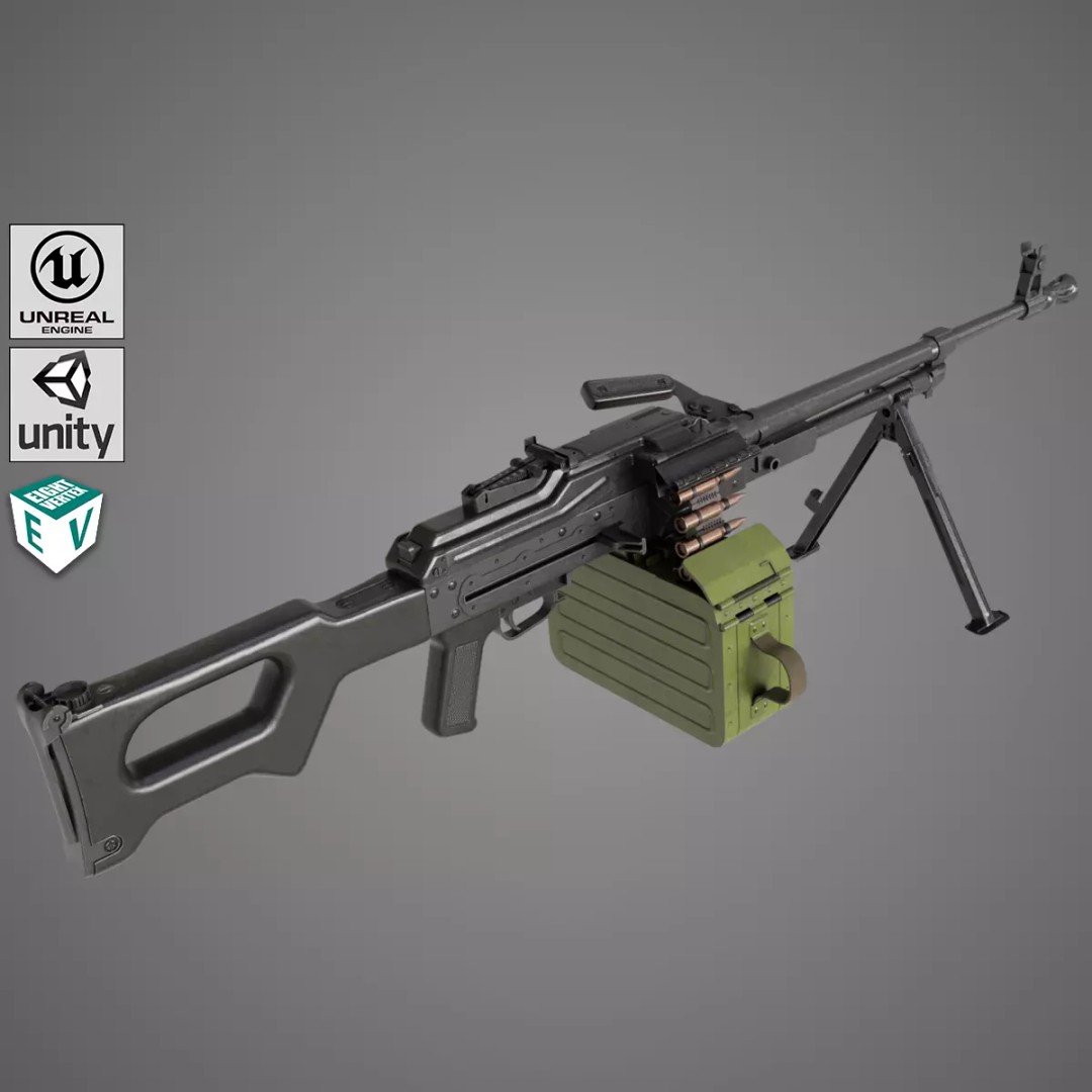 Machine Gun 11 3D Model – Low Poly PBR Game Asset, FBX - View 2