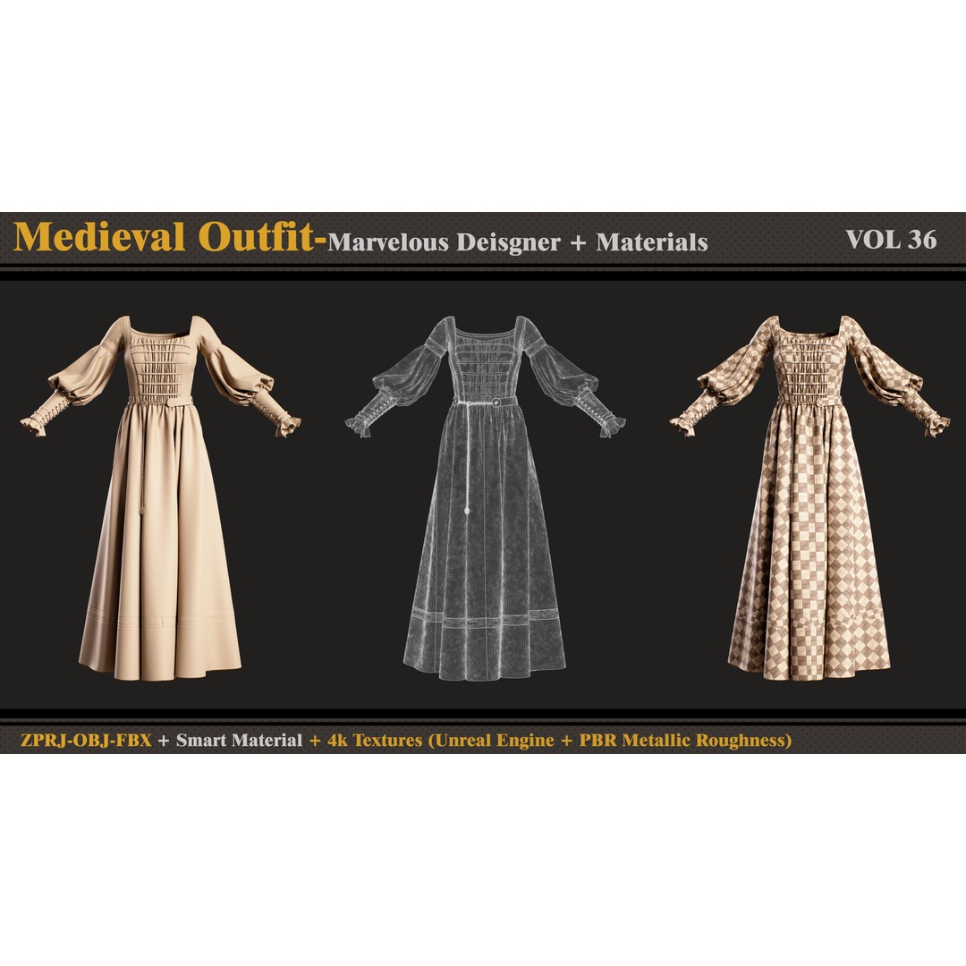 Medieval Outfit 3D Model – Smart Material, PBR Textures, OBJ & FBX