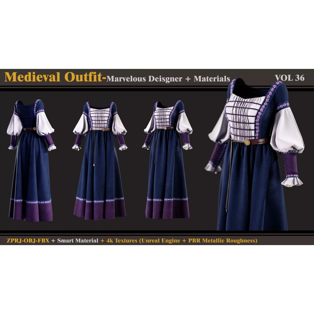 Medieval Outfit 3D Model – Smart Material, PBR Textures, OBJ & FBX - View 2