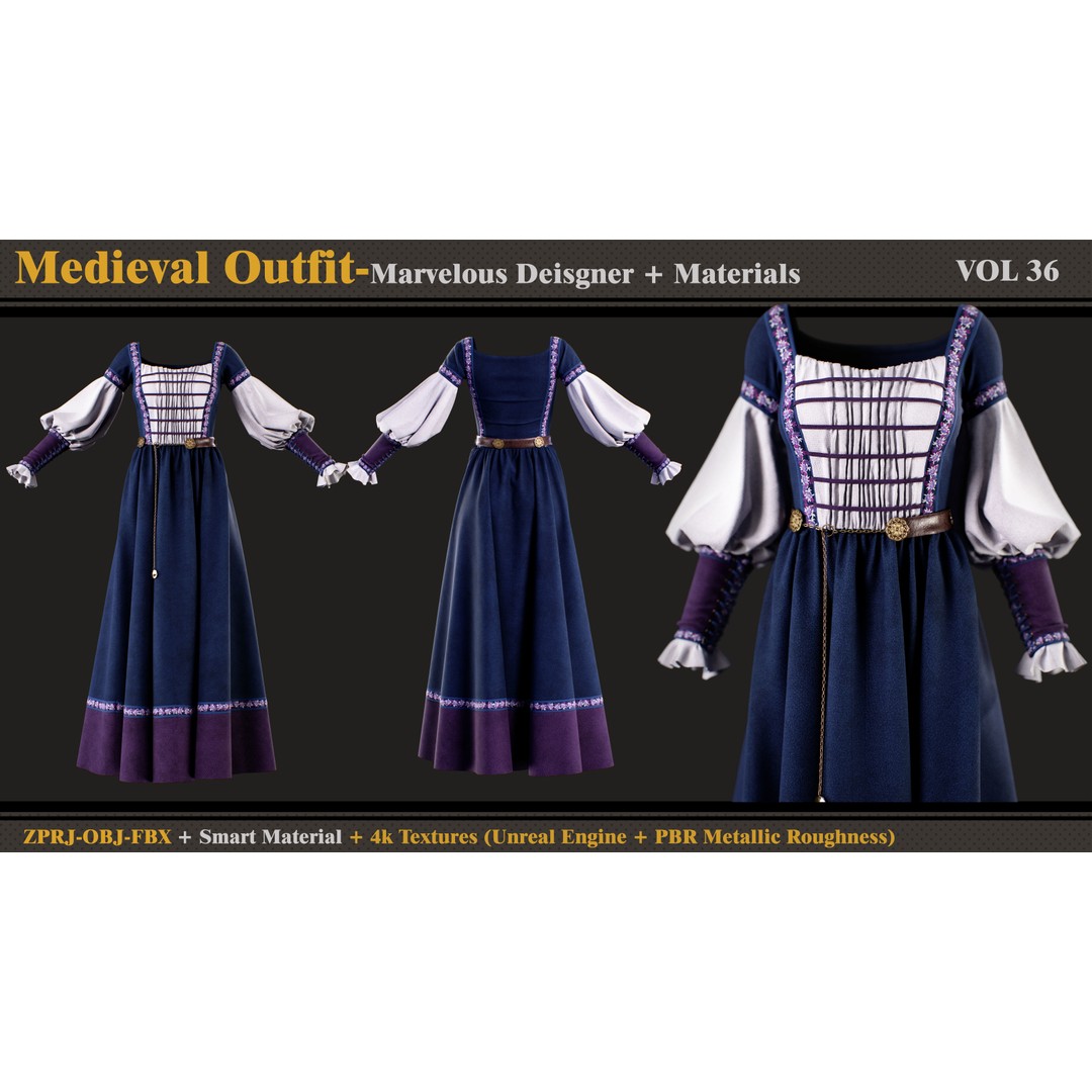 Medieval Outfit 3D Model – Smart Material, PBR Textures, OBJ & FBX - View 3