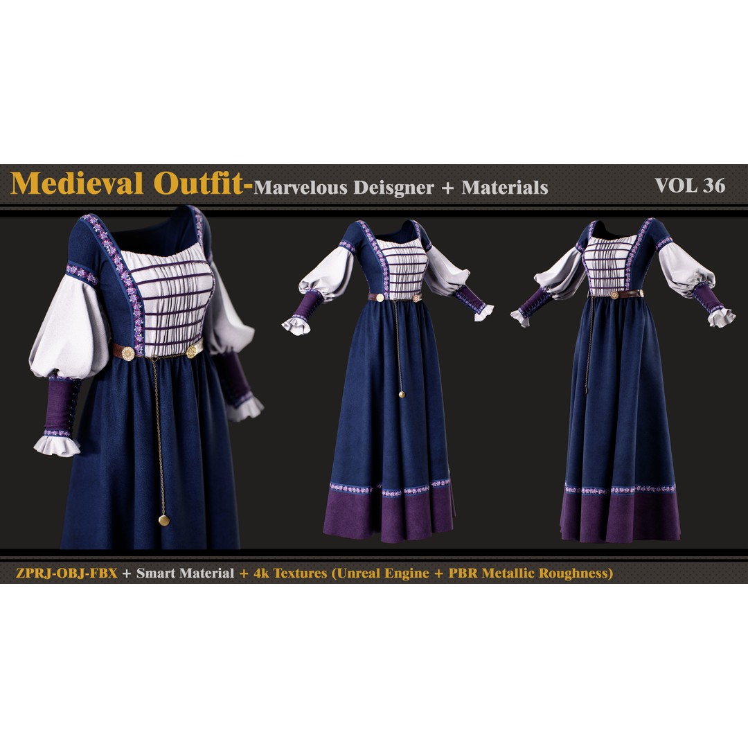 Medieval Outfit 3D Model – Smart Material, PBR Textures, OBJ & FBX - View 4