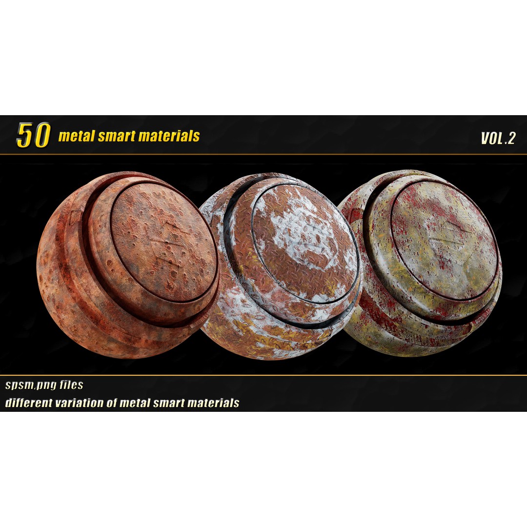 High Detail Metal Smart Materials 3D Model – 50 PBR Textures for Substance Painter - View 10
