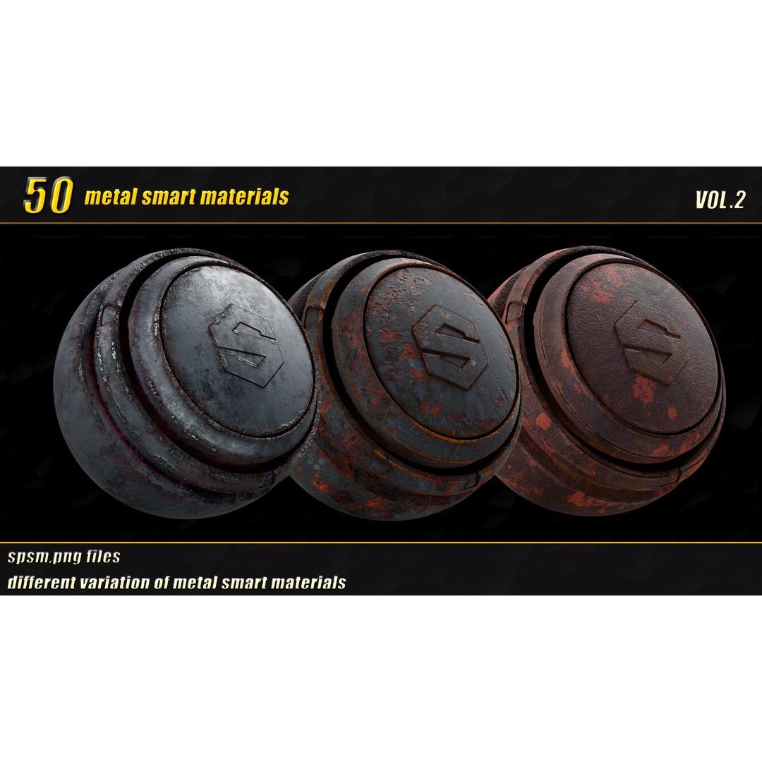 High Detail Metal Smart Materials 3D Model – 50 PBR Textures for Substance Painter - View 11