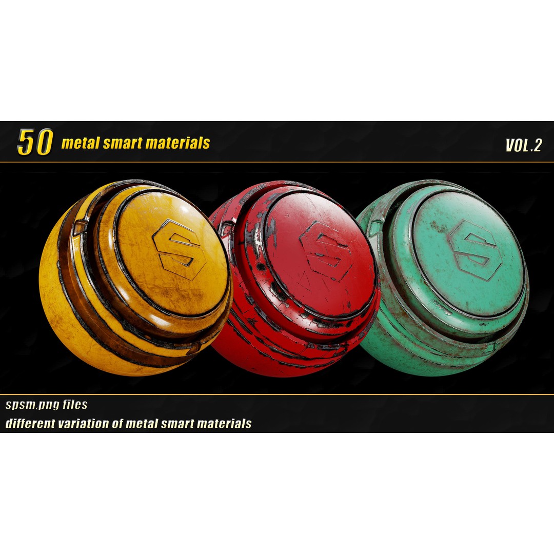 High Detail Metal Smart Materials 3D Model – 50 PBR Textures for Substance Painter - View 3