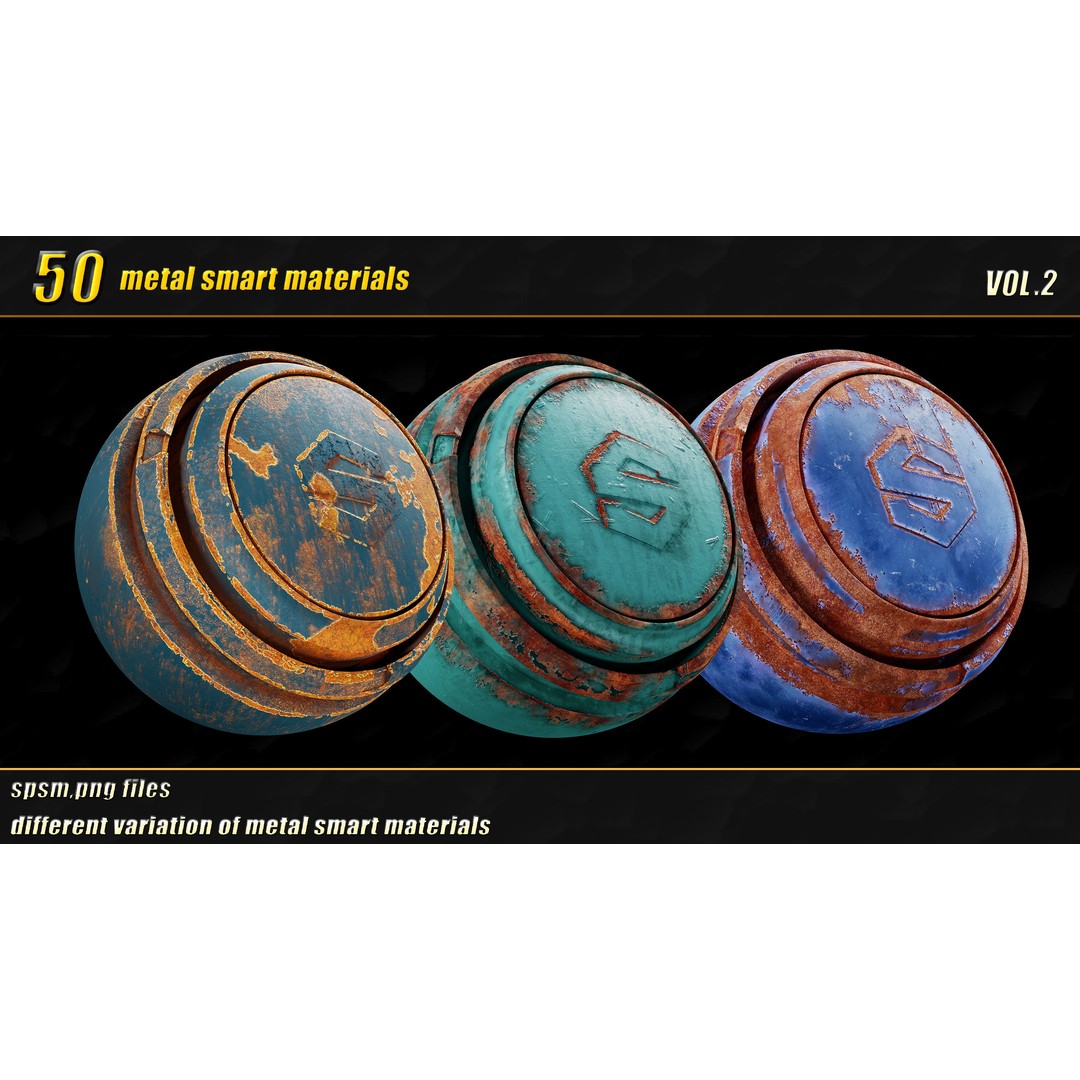 High Detail Metal Smart Materials 3D Model – 50 PBR Textures for Substance Painter - View 9
