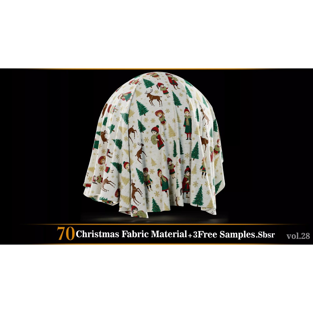 Christmas Fabric Material 3D Model – 70 Textures, SBSAR Files - View 10
