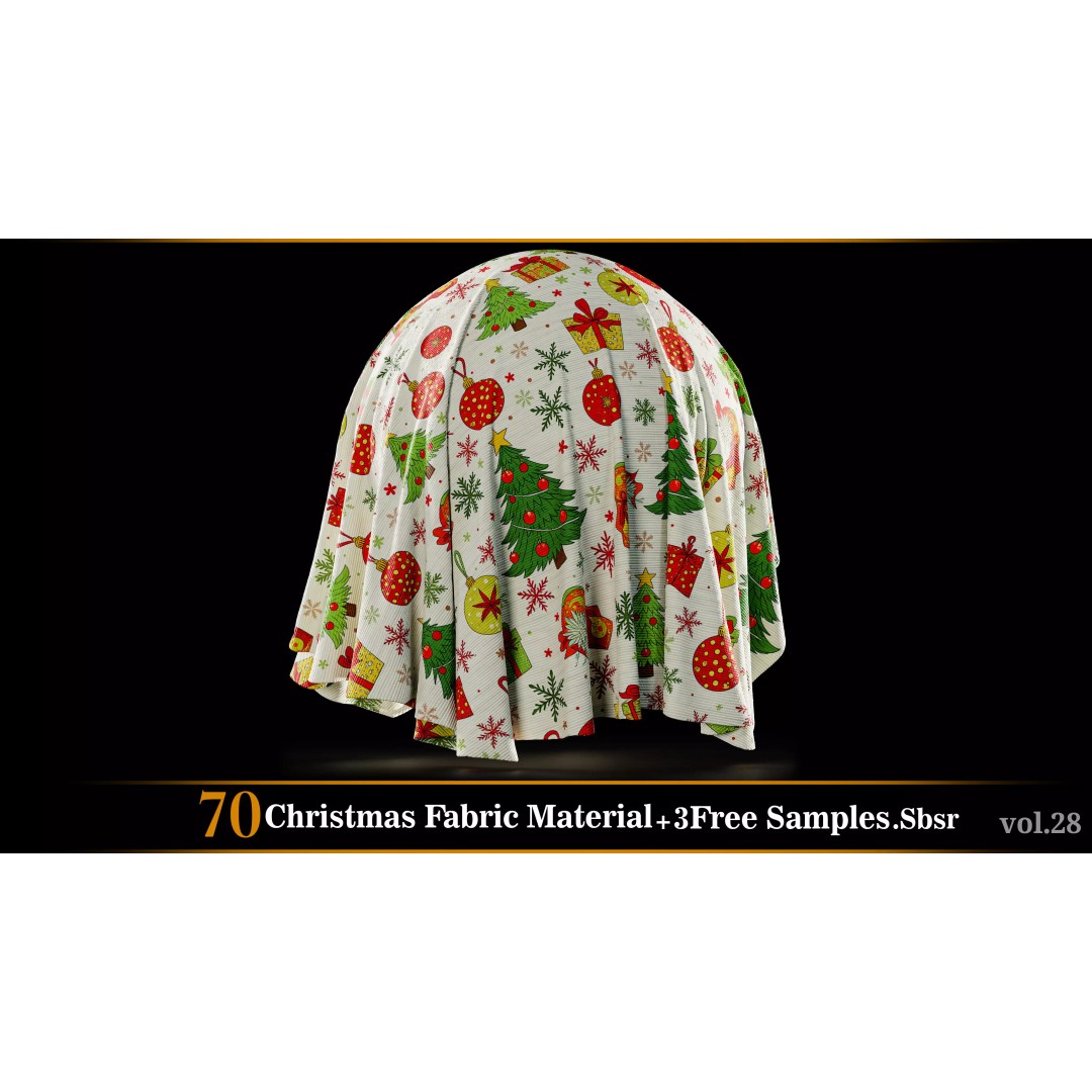 Christmas Fabric Material 3D Model – 70 Textures, SBSAR Files - View 4