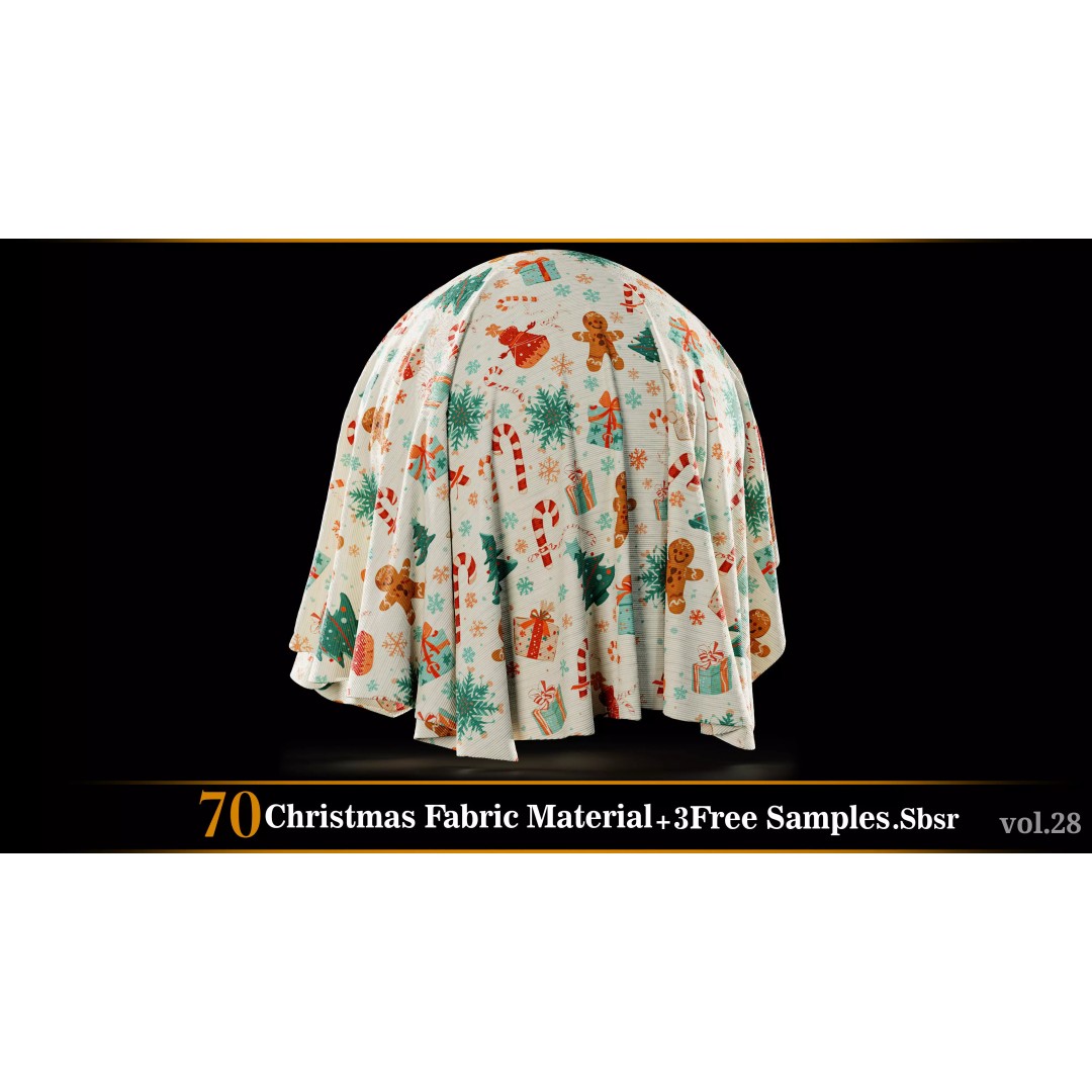 Christmas Fabric Material 3D Model – 70 Textures, SBSAR Files - View 5
