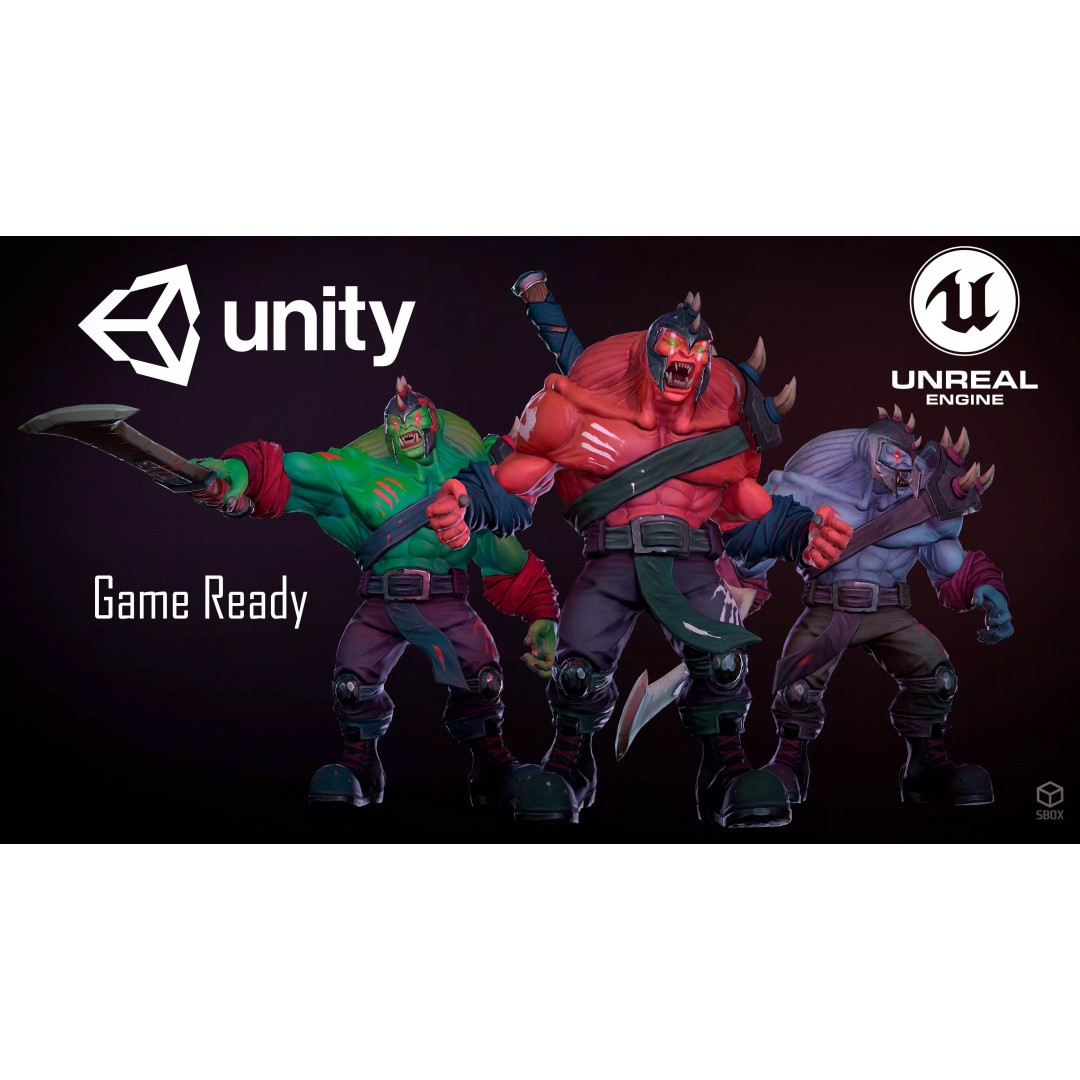 Fantasy Orc 3D Model – Low Poly Rigged Character with PBR Textures - View 2