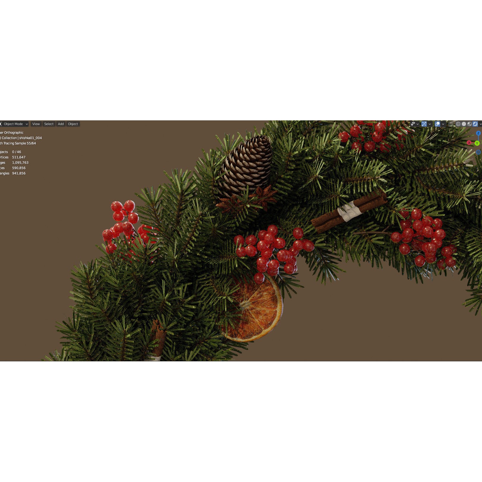 Christmas Wreath - PBR Game-Ready 3D Model - View 10