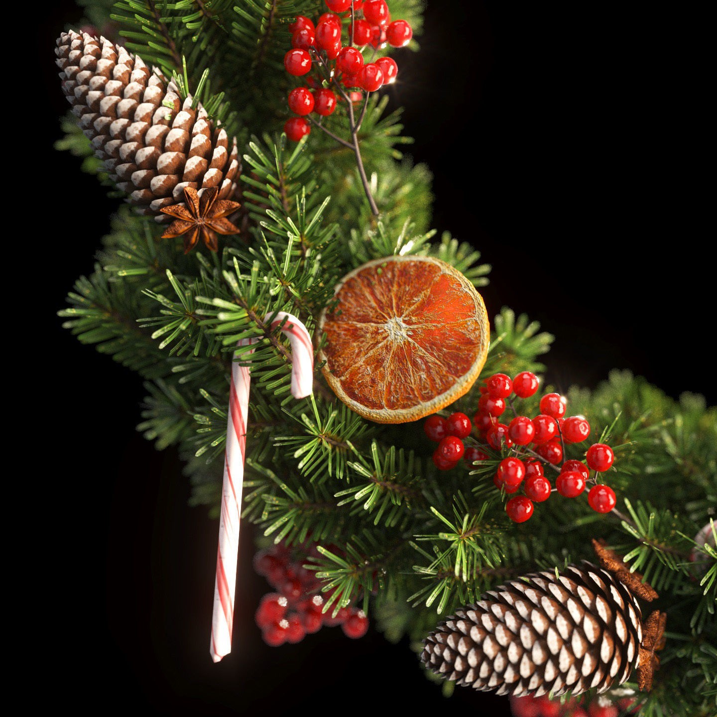 Christmas Wreath - PBR Game-Ready 3D Model - View 3