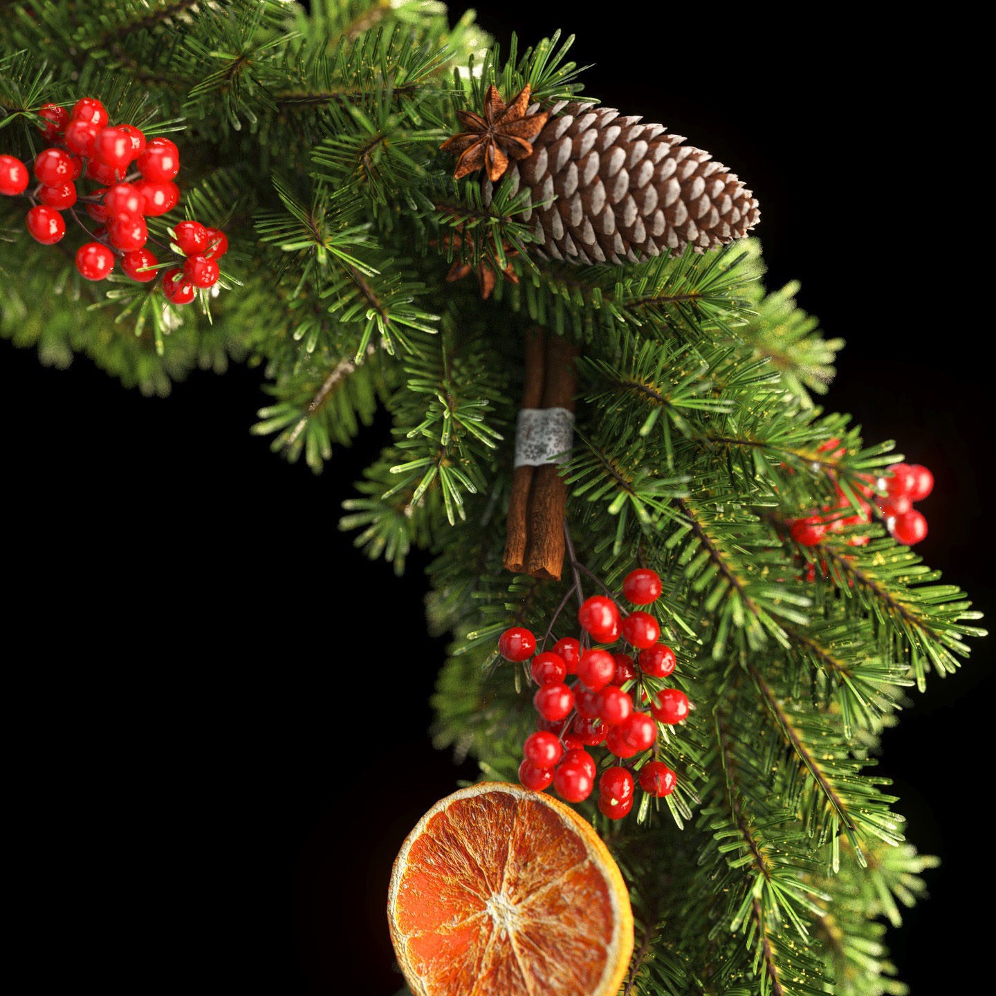 Christmas Wreath - PBR Game-Ready 3D Model - View 4