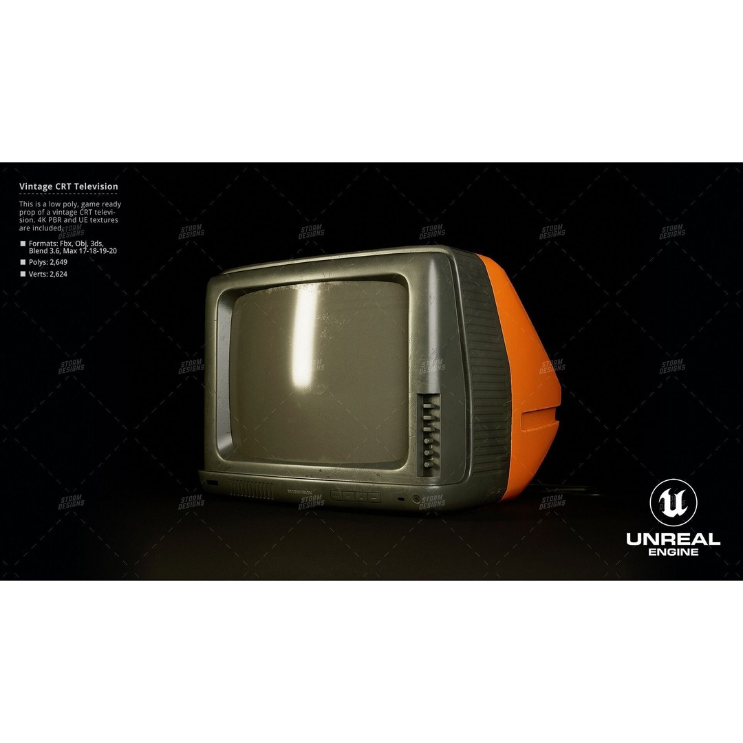 Retro CRT Television 3D Model – Low Poly PBR Prop for Games - View 10