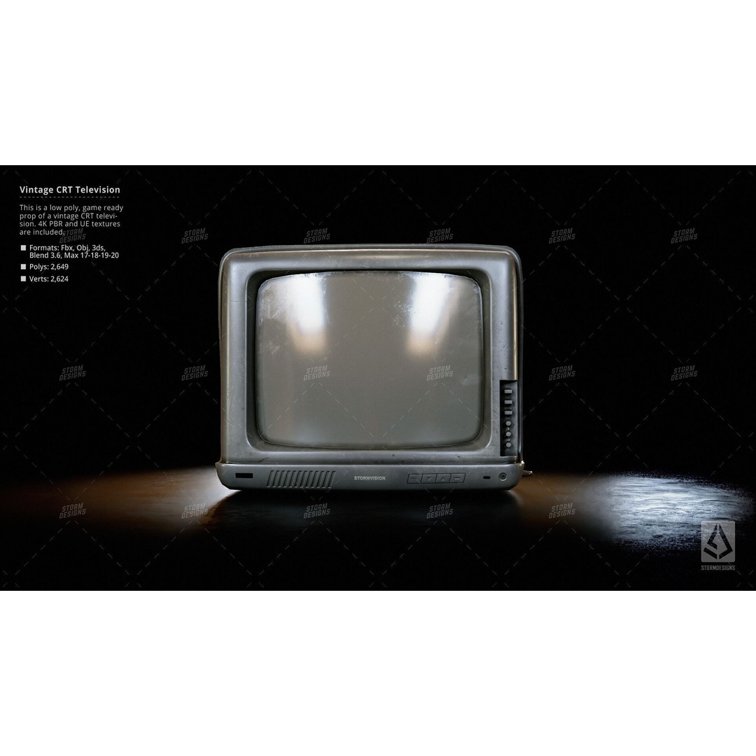 Retro CRT Television 3D Model – Low Poly PBR Prop for Games - View 3