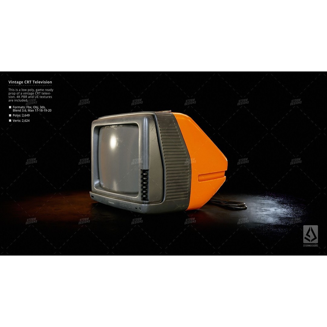 Retro CRT Television 3D Model – Low Poly PBR Prop for Games - View 9