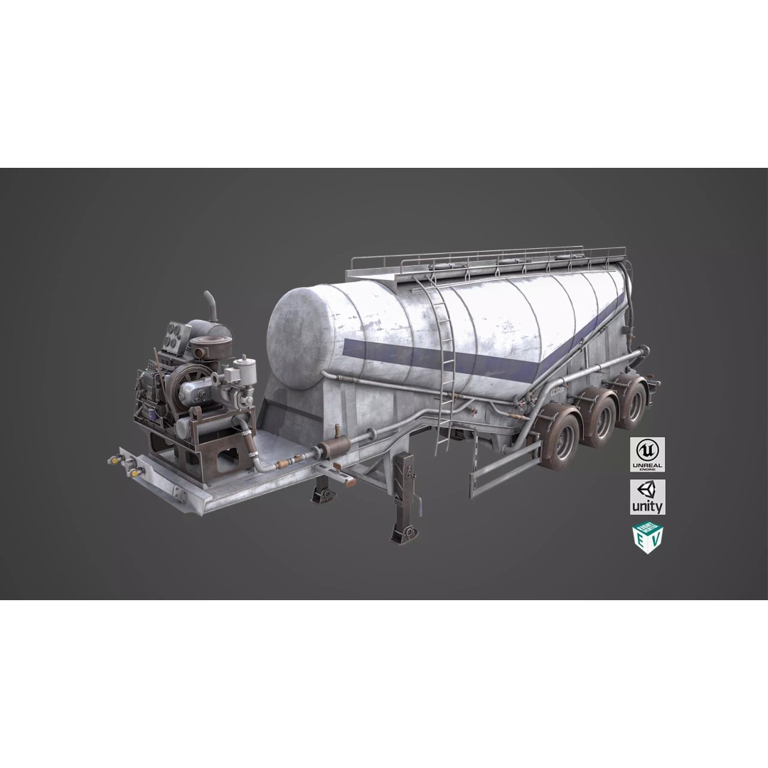 Dusty Cement Trailer 3D Model – Rigged Low-Poly PBR Asset for Unity & UE - View 2