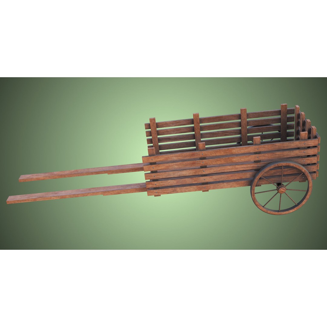 Wooden Vendor Cart 3D Model – Low Poly Rigged Asset for Games, FBX - View 11