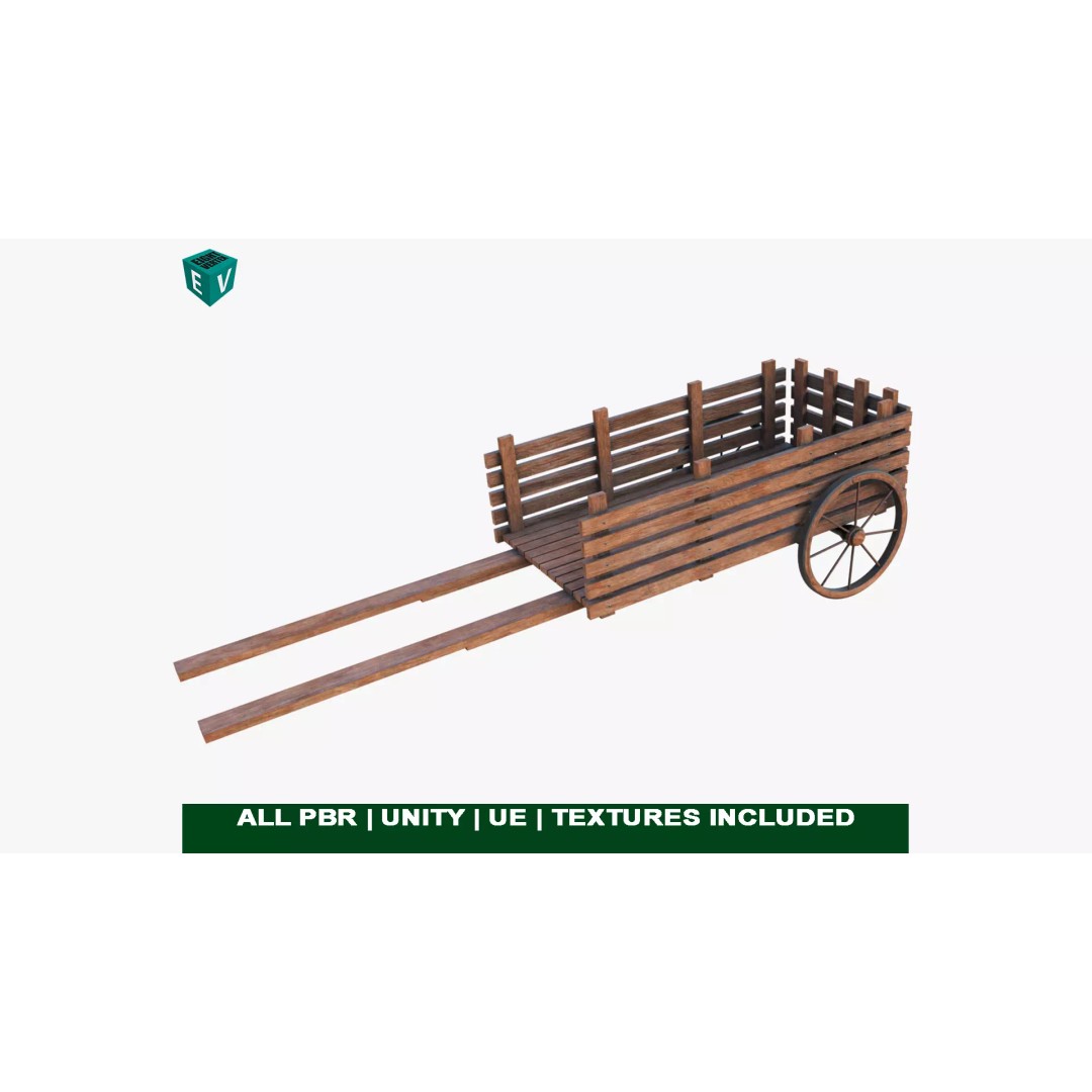 Wooden Vendor Cart 3D Model – Low Poly Rigged Asset for Games, FBX - View 2