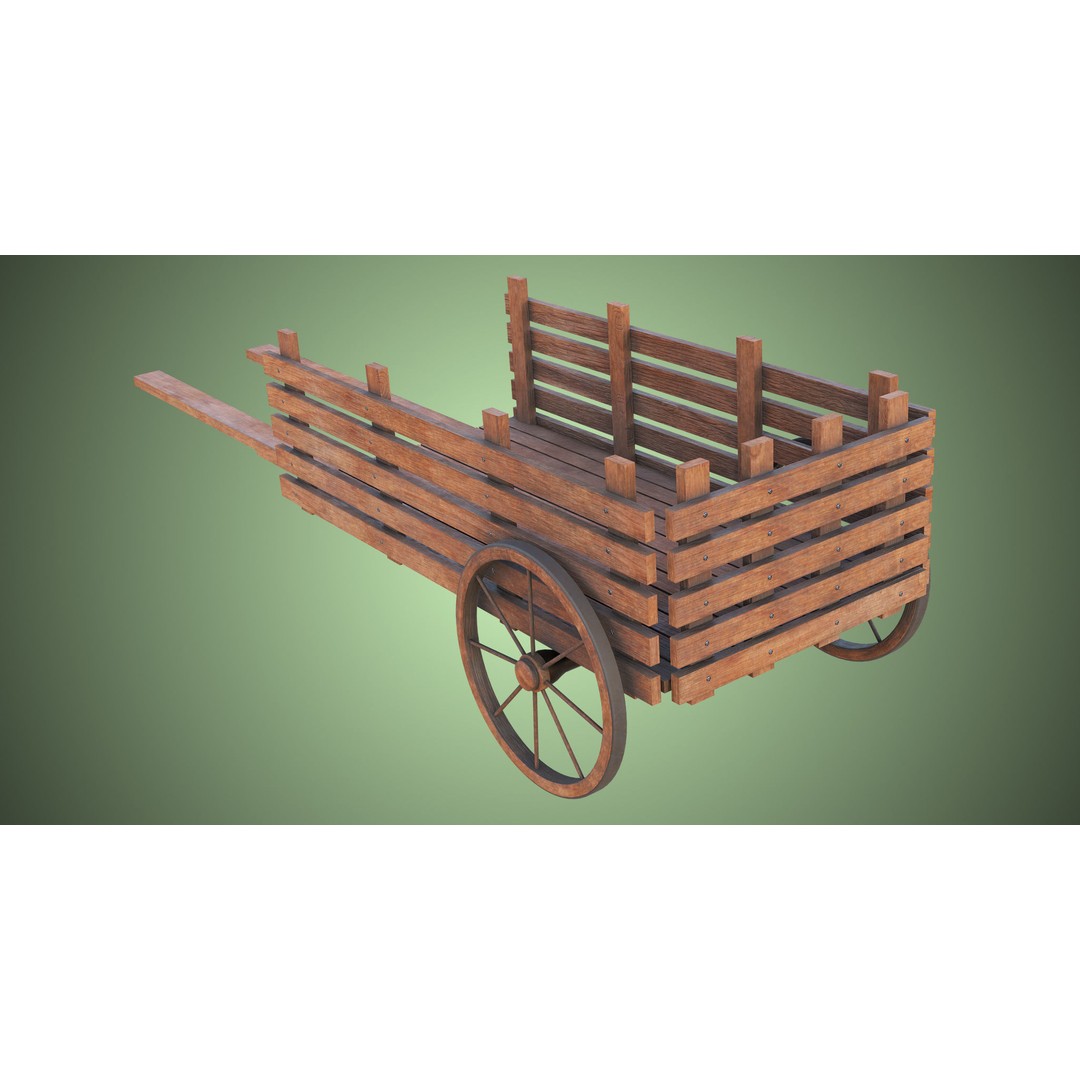 Wooden Vendor Cart 3D Model – Low Poly Rigged Asset for Games, FBX - View 24