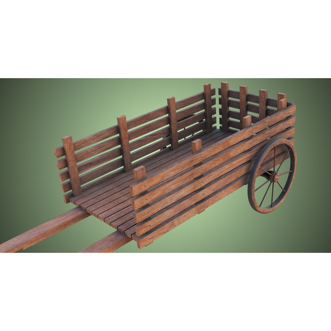 Wooden Vendor Cart 3D Model – Low Poly Rigged Asset for Games, FBX - View 25