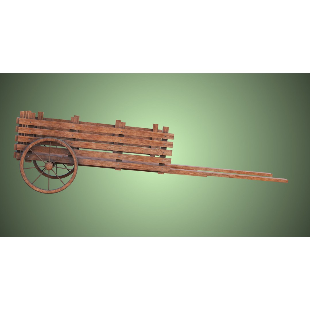 Wooden Vendor Cart 3D Model – Low Poly Rigged Asset for Games, FBX - View 3
