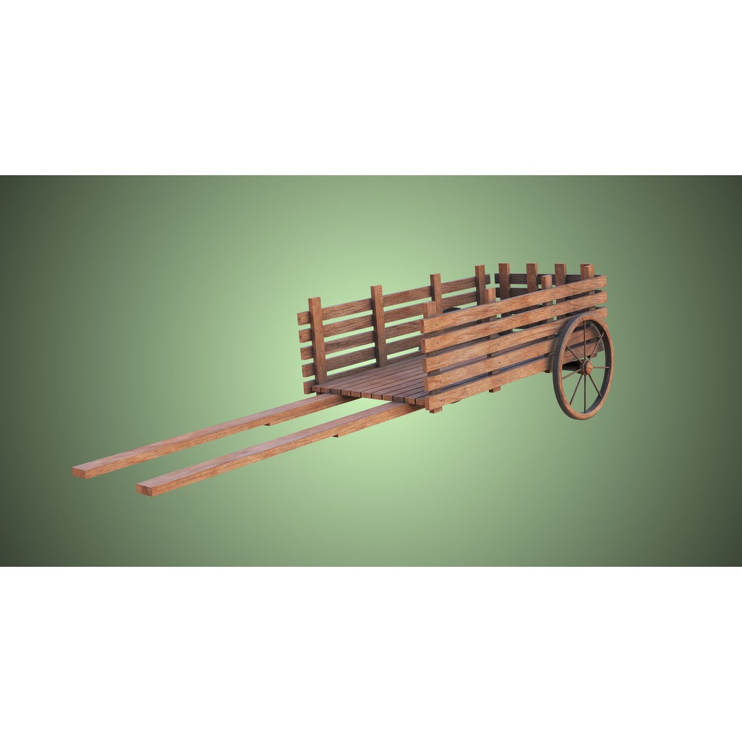 Wooden Vendor Cart 3D Model – Low Poly Rigged Asset for Games, FBX - View 5