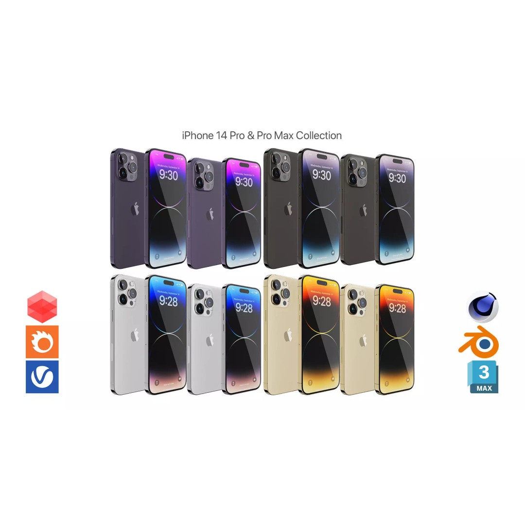 iPhone 14 Pro 3D Model – Detailed Collection with PBR Textures, FBX/OBJ - View 2