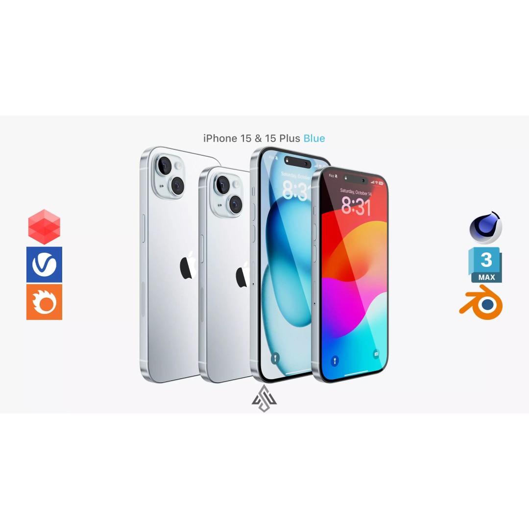 iPhone 15 & 15 Plus Blue 3D Model – High Poly PBR Asset, FBX, OBJ - View 2