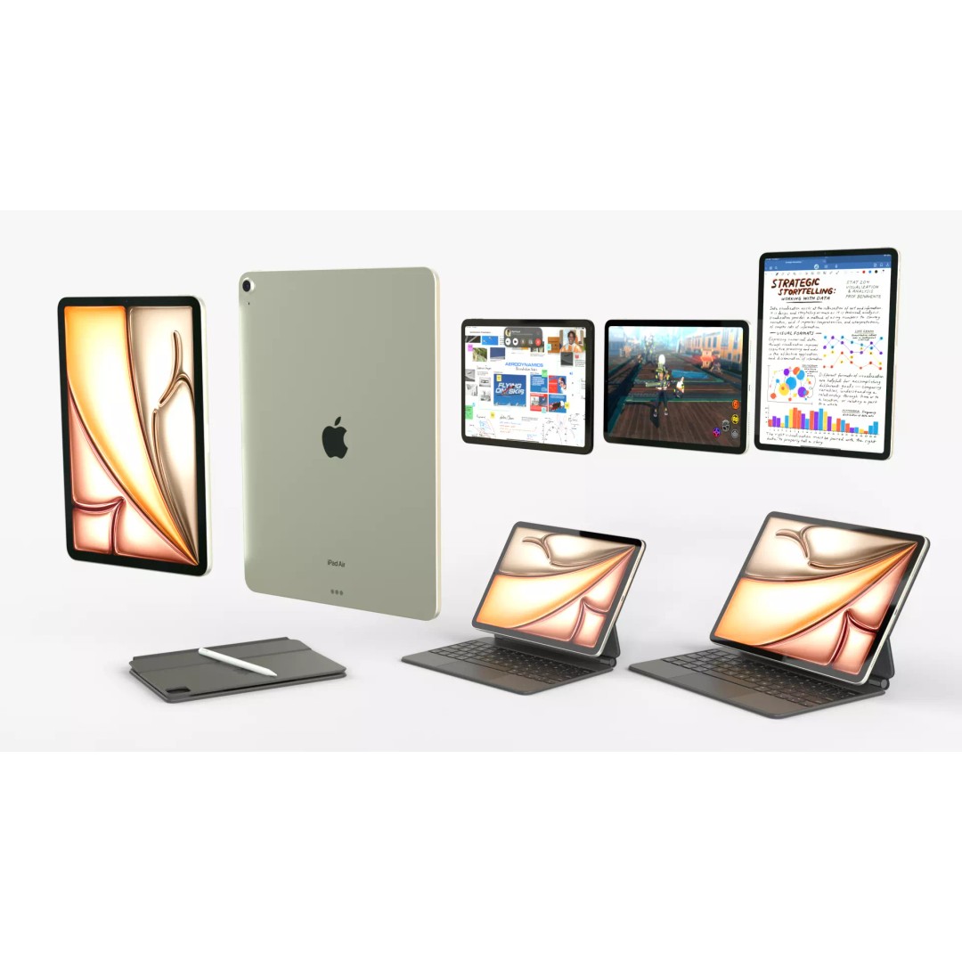 Apple iPad Air 2024 3D Model – Starlight Collection with Keyboard & Pencil - View 2