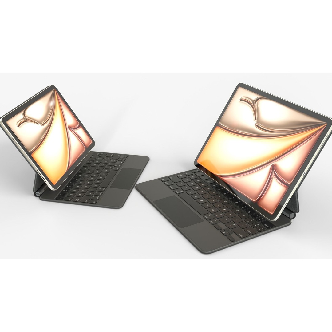Apple iPad Air 2024 3D Model – Starlight Collection with Keyboard & Pencil - View 3