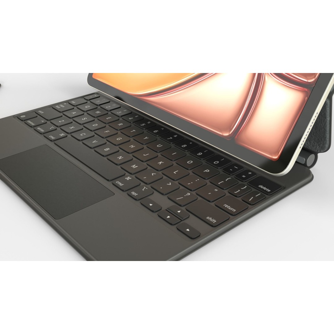 Apple iPad Air 2024 3D Model – Starlight Collection with Keyboard & Pencil - View 4