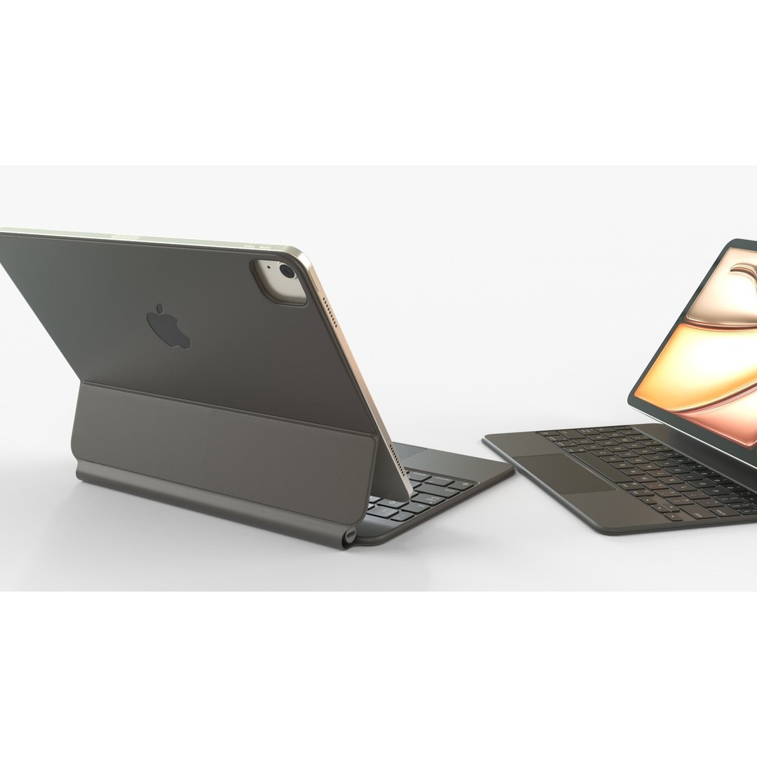 Apple iPad Air 2024 3D Model – Starlight Collection with Keyboard & Pencil - View 5
