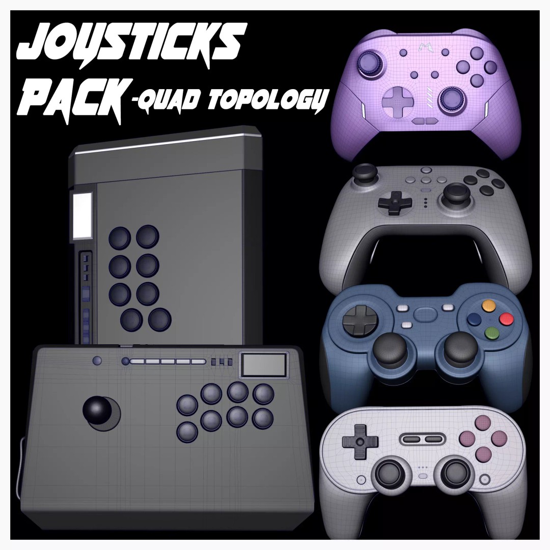Xbox Controllers 3D Model – Low Poly Game Asset, FBX, OBJ, PBR - View 2