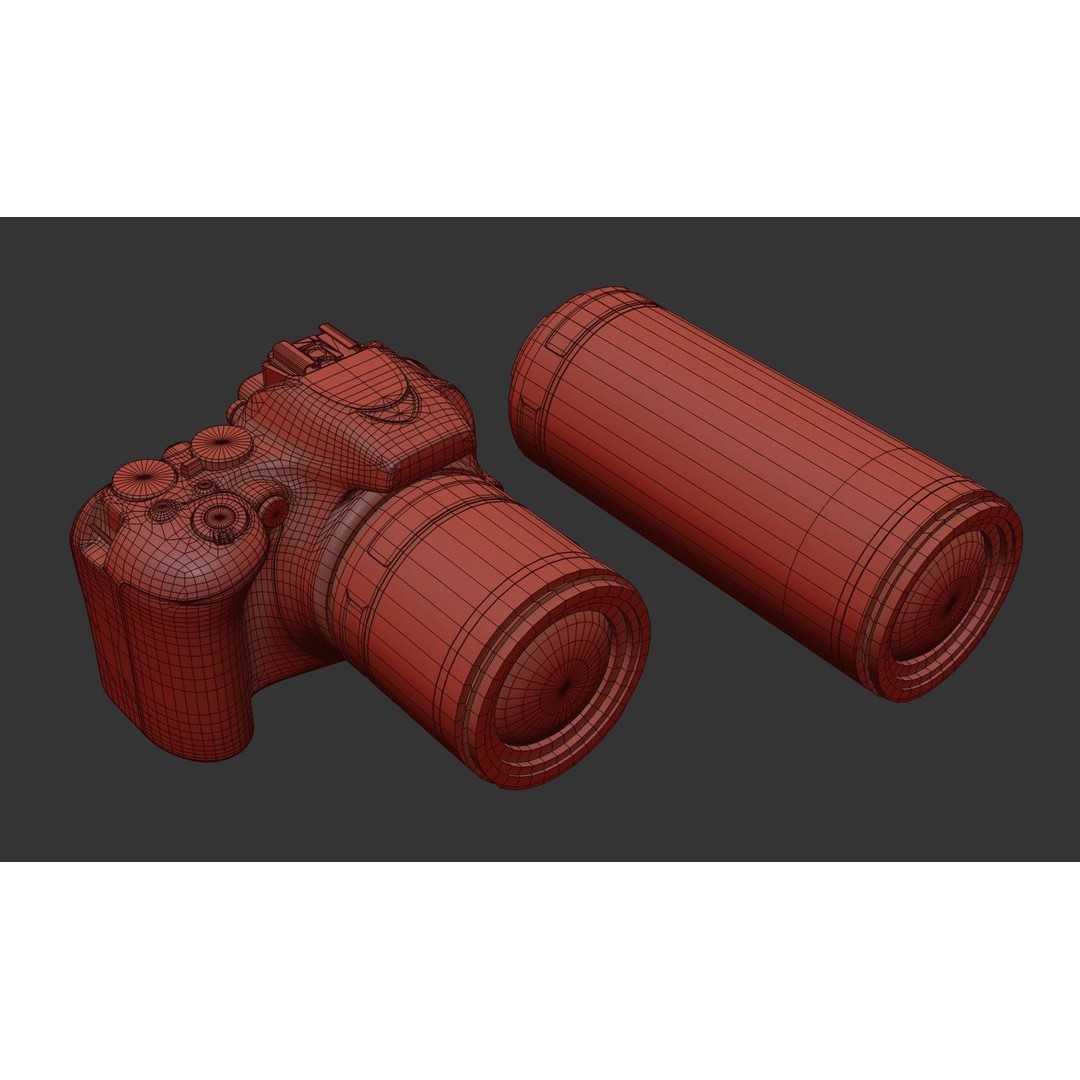 DSLR Camera 3D Model – Low Poly Game Asset with 2 Lenses, PBR Textures