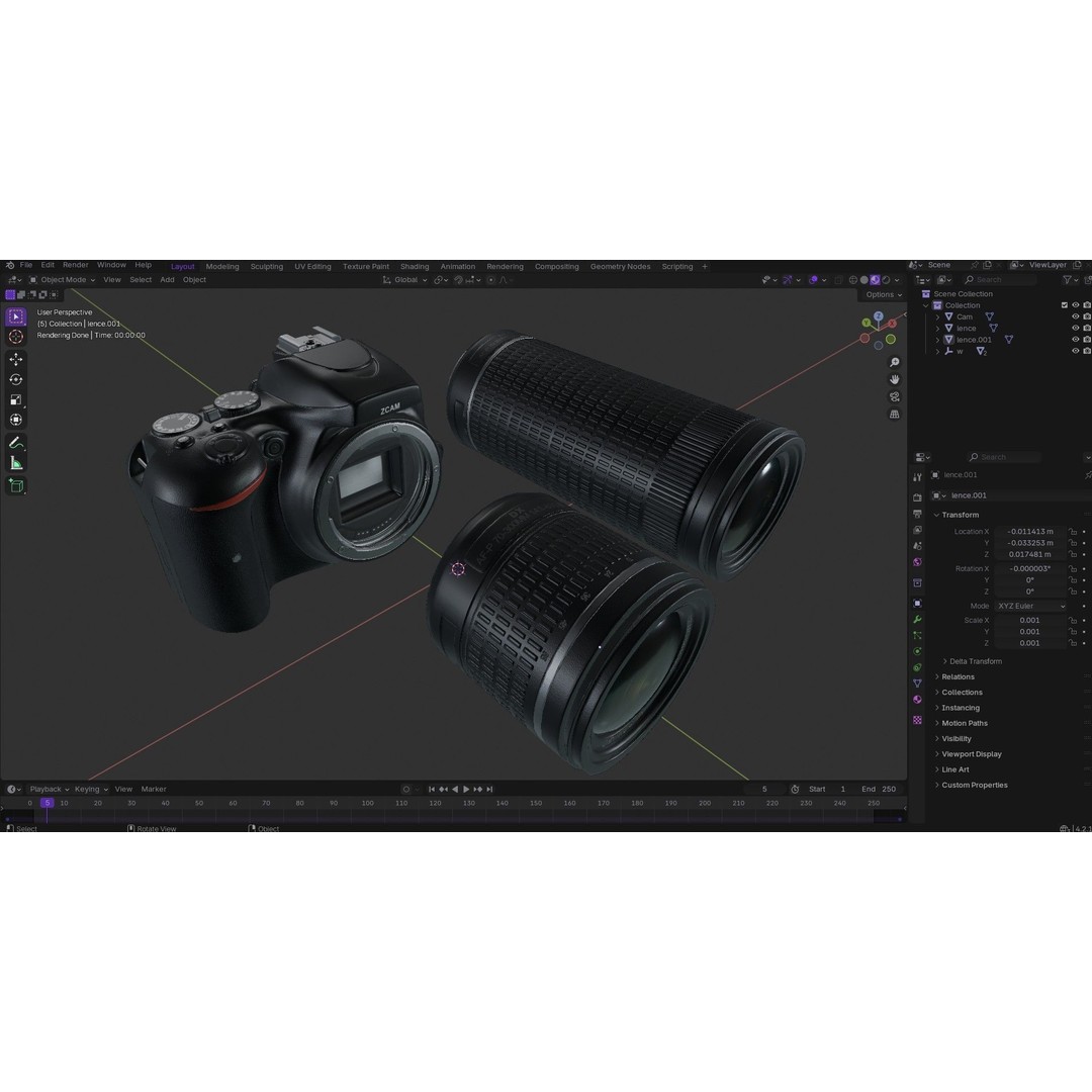 DSLR Camera 3D Model – Low Poly Game Asset with 2 Lenses, PBR Textures - View 30