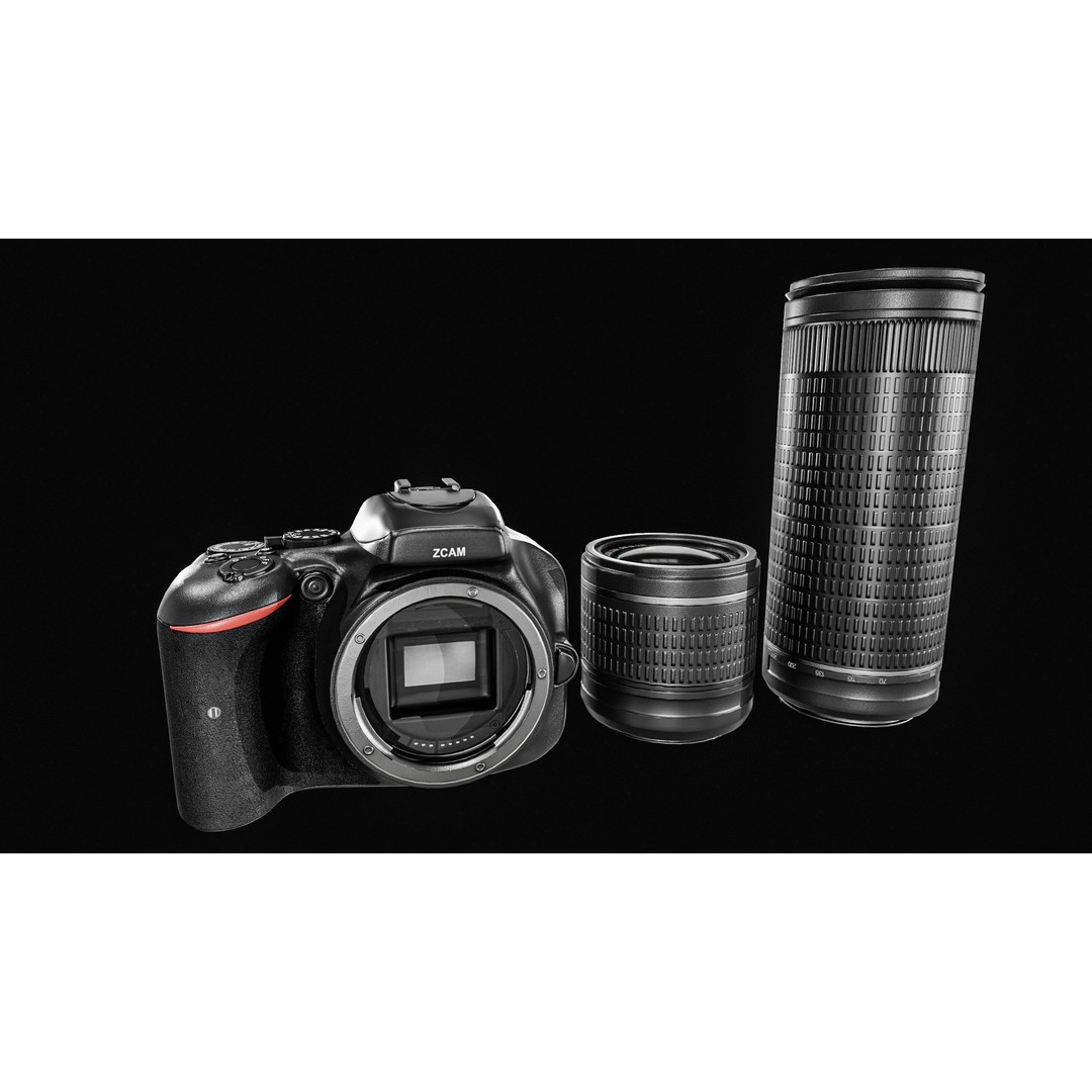 DSLR Camera 3D Model – Low Poly Game Asset with 2 Lenses, PBR Textures - View 5