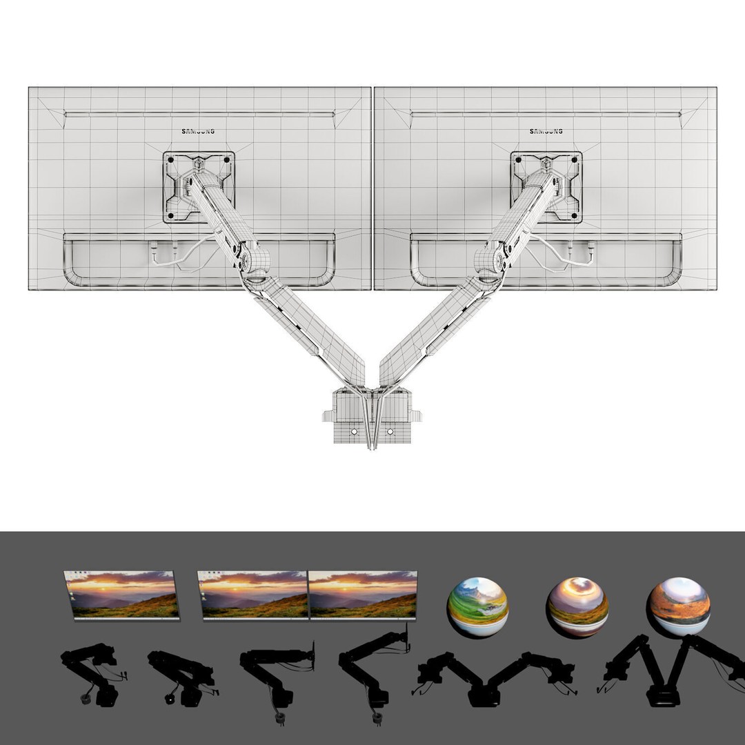 Samsung Monitors and ONKRON G90 Bracket 3D Model – PBR Textured, FBX, OBJ
