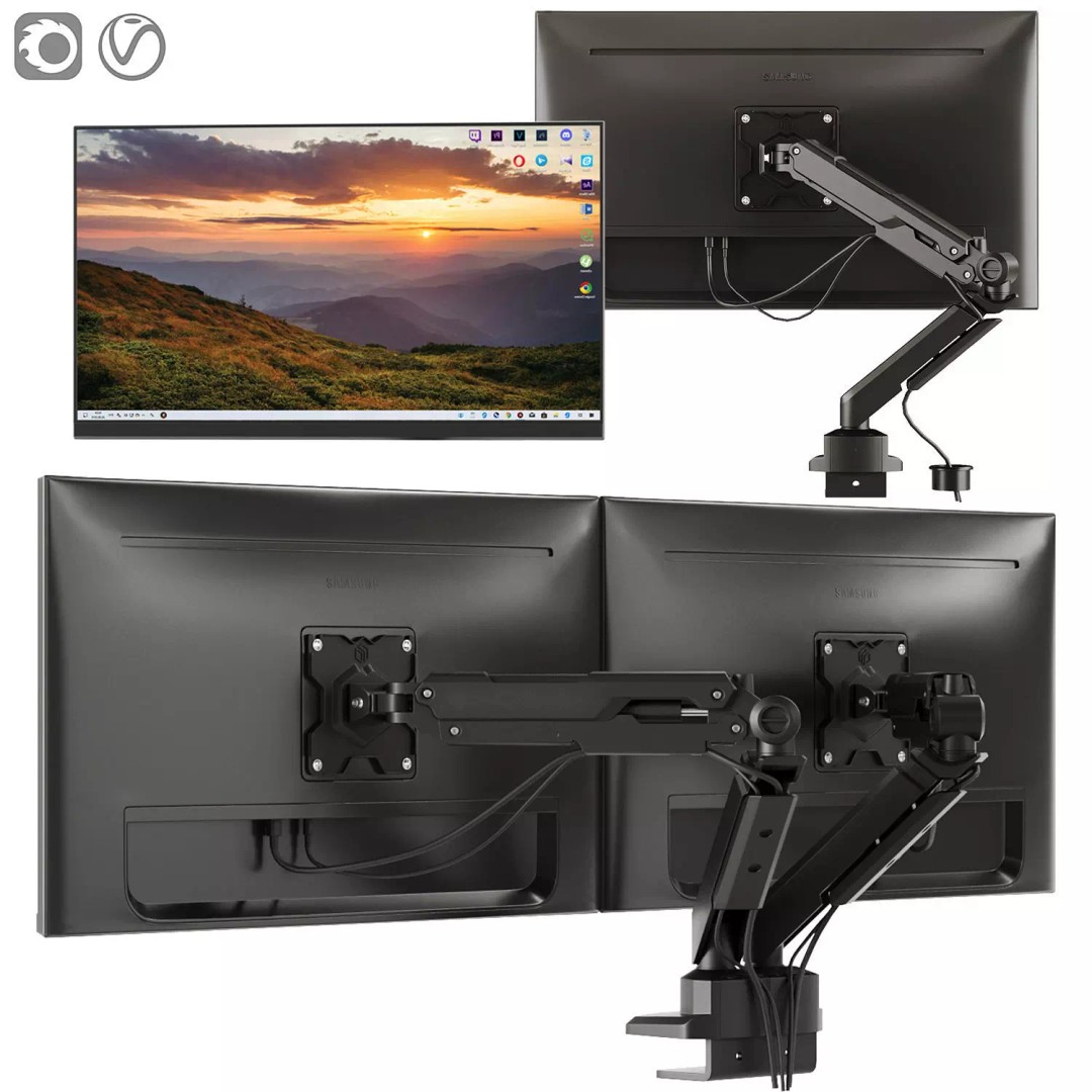 Samsung Monitors and ONKRON G90 Bracket 3D Model – PBR Textured, FBX, OBJ - View 2