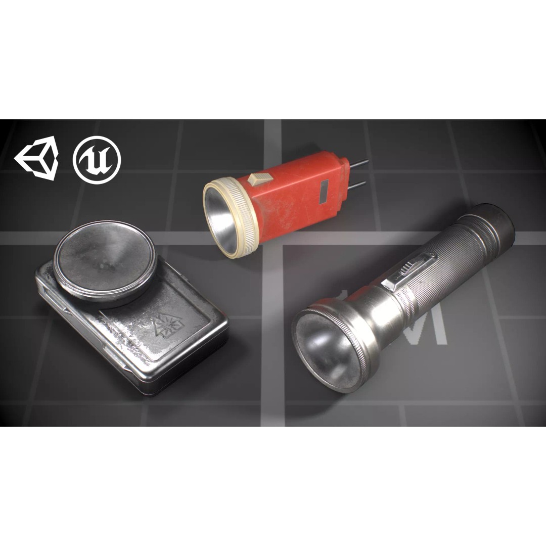 Used Soviet Flashlights 3D Model – Low Poly Game Asset, FBX - View 2